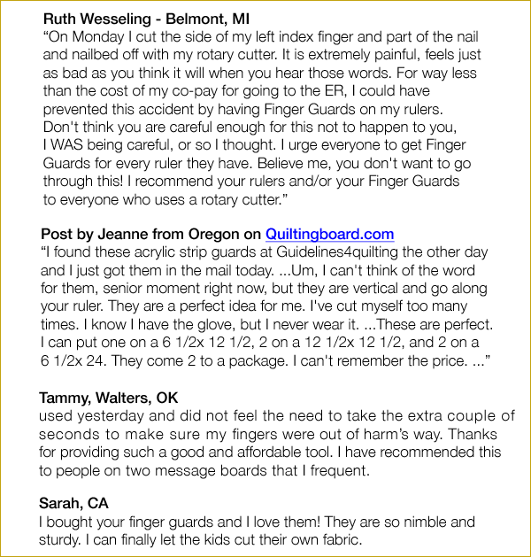 Testimonials - Finger Guards for Quilters by Guidelines4Quilting