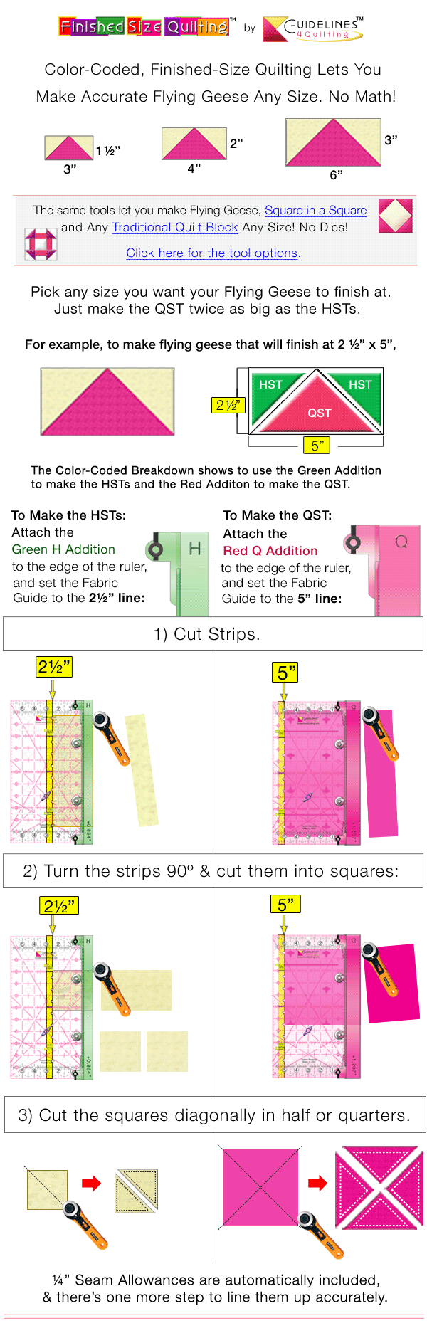 How to make Flying Geese Any Size by Guidelines4Quilting