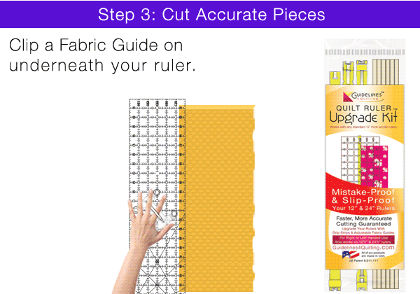 Cut accurate pieces using the Quilt Ruler Upgrade Kit by Guidelines4Quilting